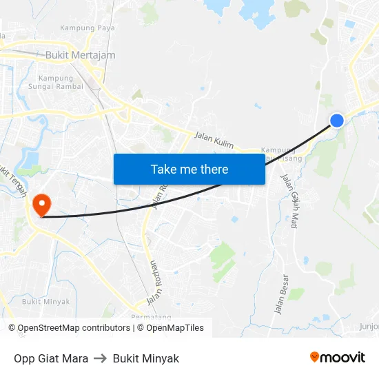 Opp Giat Mara to Bukit Minyak map
