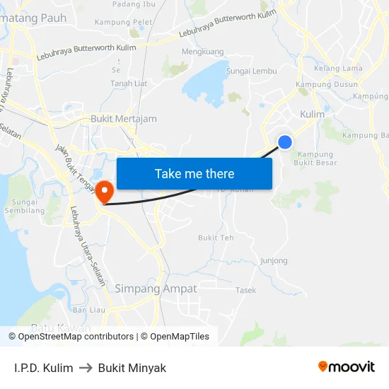 I.P.D. Kulim to Bukit Minyak map