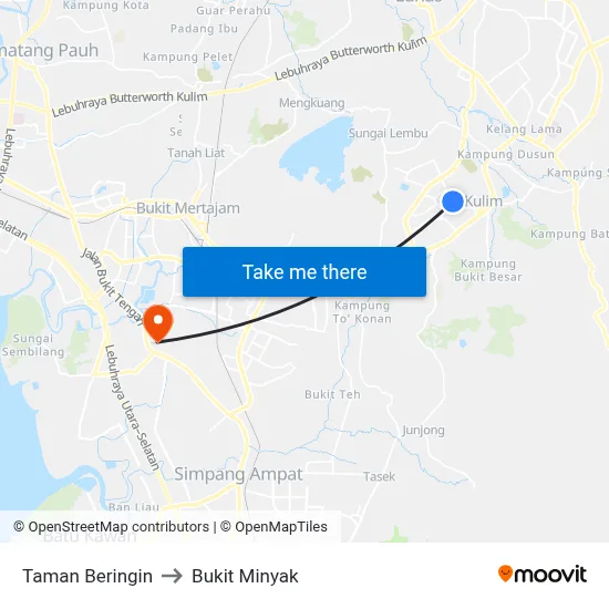 Taman Beringin to Bukit Minyak map