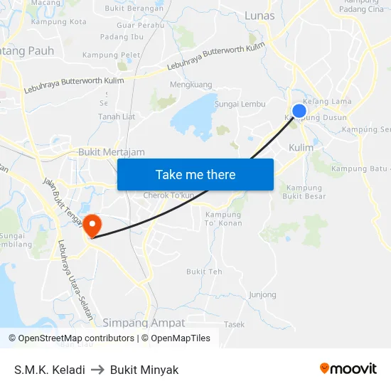 S.M.K. Keladi to Bukit Minyak map