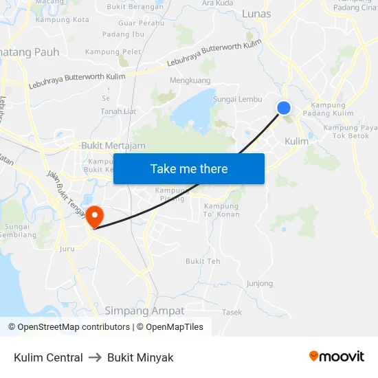 Kulim Central to Bukit Minyak map