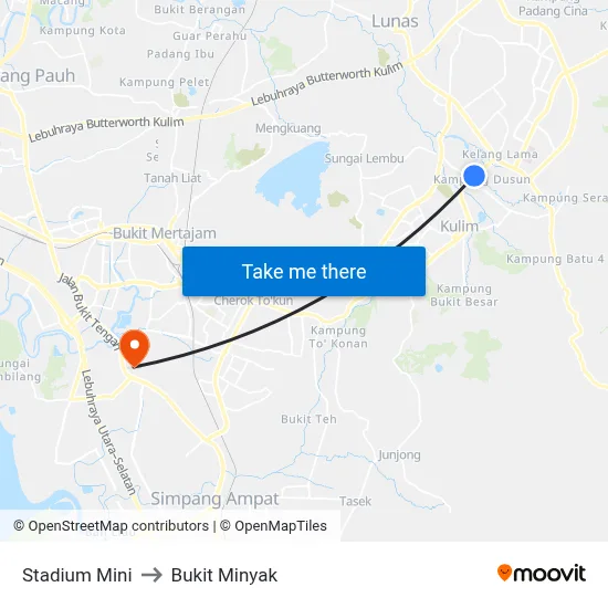 Stadium Mini to Bukit Minyak map