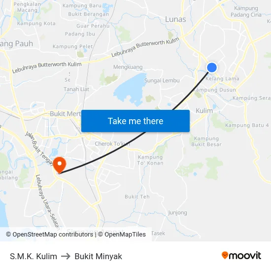 S.M.K. Kulim to Bukit Minyak map
