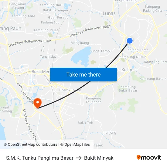 S.M.K. Tunku Panglima Besar to Bukit Minyak map
