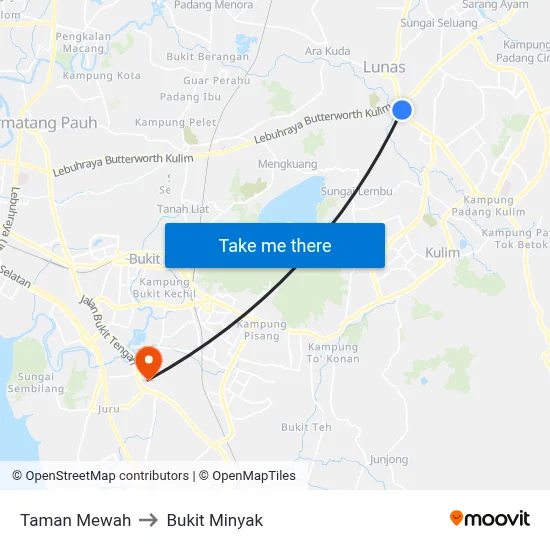 Taman Mewah to Bukit Minyak map