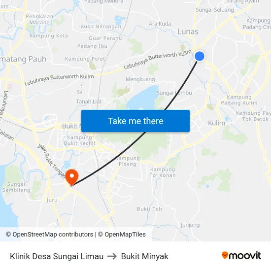 Klinik Desa Sungai Limau to Bukit Minyak map