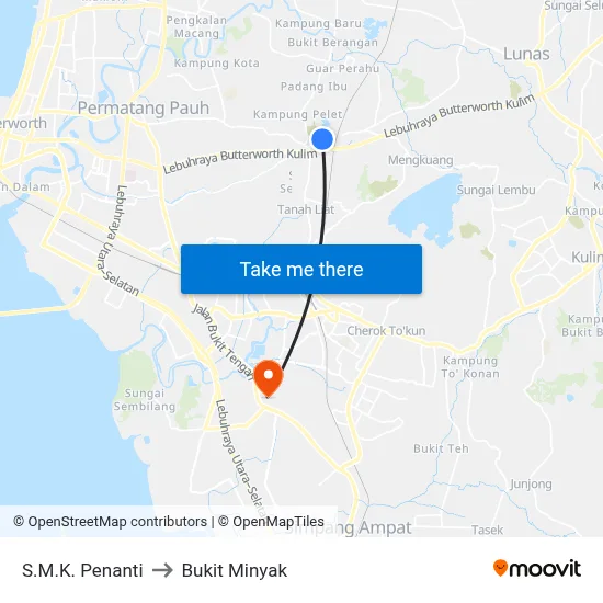 S.M.K. Penanti to Bukit Minyak map