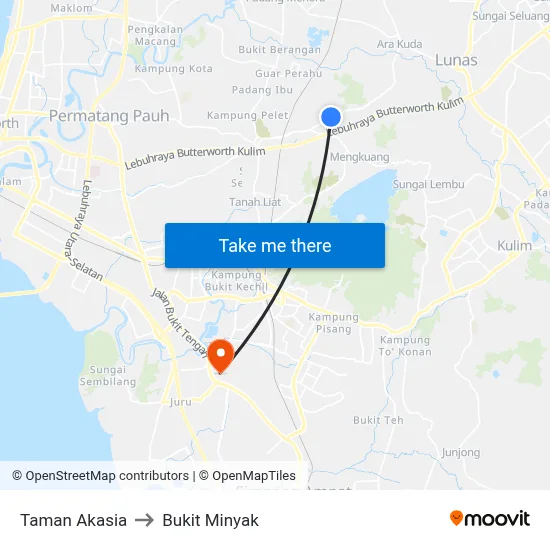 Taman Akasia to Bukit Minyak map