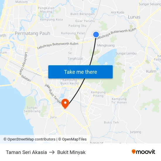Taman Seri Akasia to Bukit Minyak map