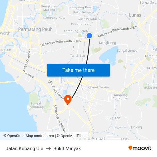 Jalan Kubang Ulu to Bukit Minyak map