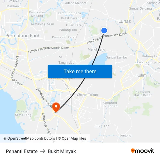 Penanti Estate to Bukit Minyak map