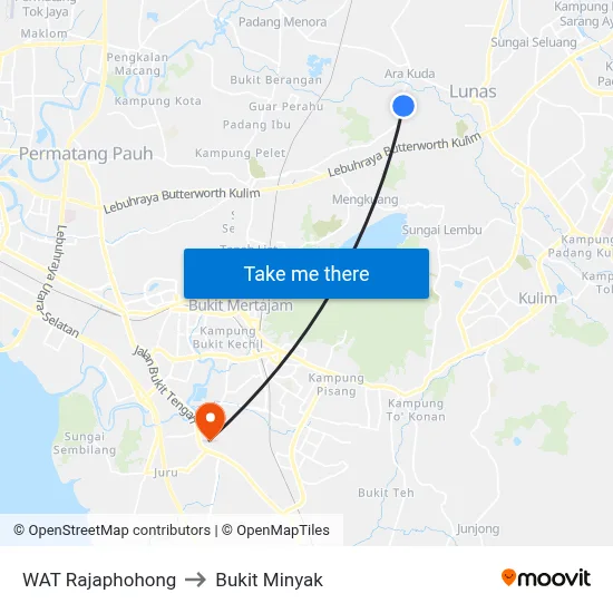 WAT Rajaphohong to Bukit Minyak map
