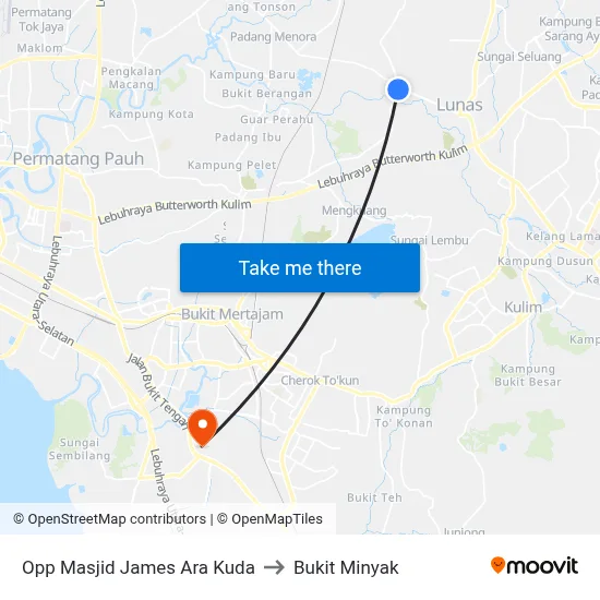 Opp Masjid James Ara Kuda to Bukit Minyak map
