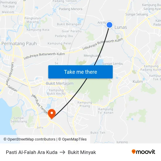Pasti Al-Falah Ara Kuda to Bukit Minyak map