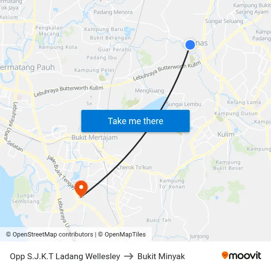 Opp S.J.K.T Ladang Wellesley to Bukit Minyak map