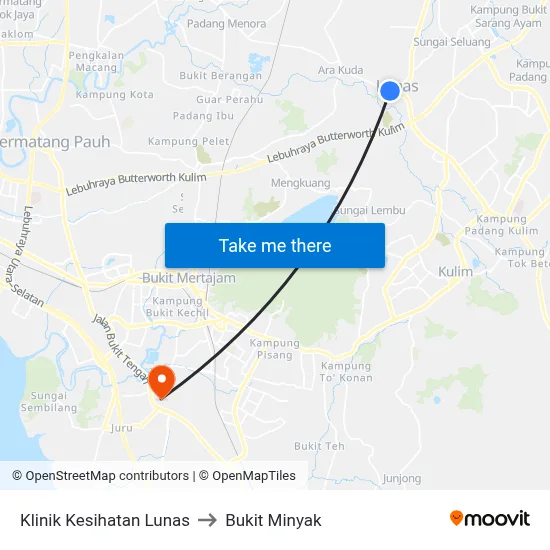 Klinik Kesihatan Lunas to Bukit Minyak map