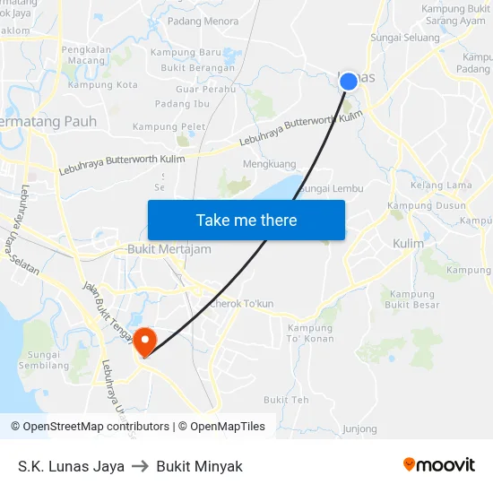 S.K. Lunas Jaya to Bukit Minyak map
