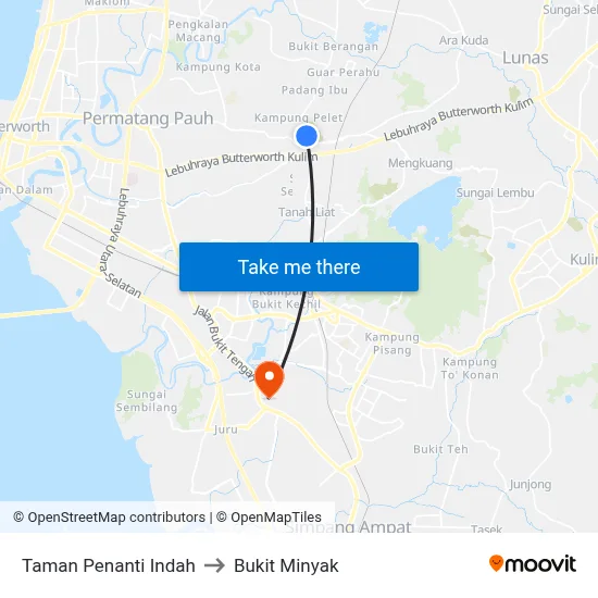 Taman Penanti Indah to Bukit Minyak map