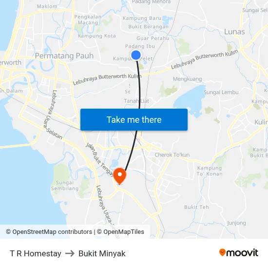 T R Homestay to Bukit Minyak map