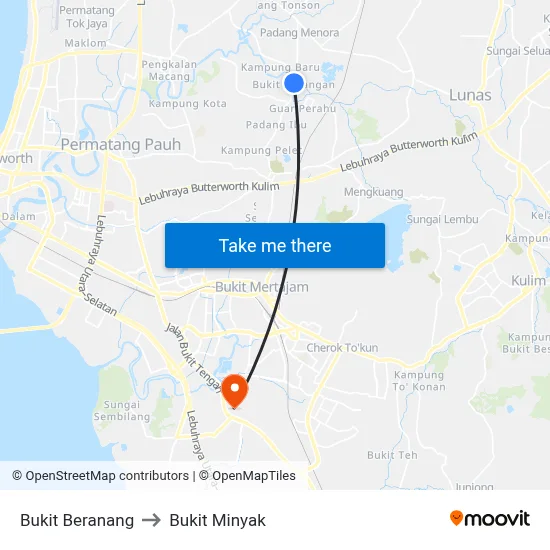 Bukit Beranang to Bukit Minyak map