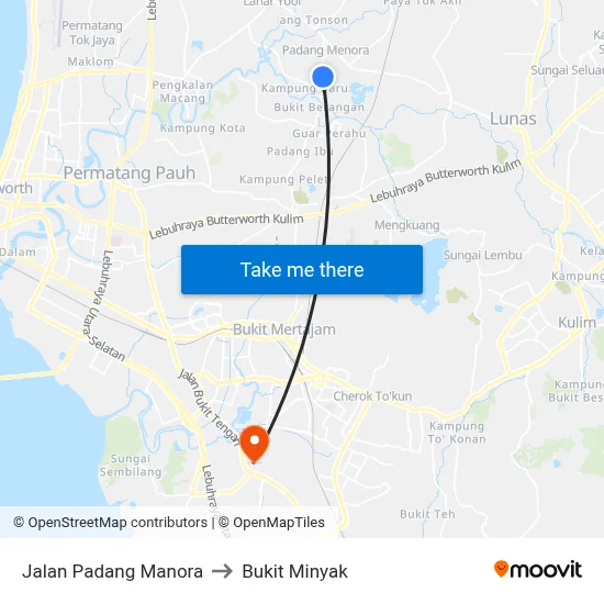 Jalan Padang Manora to Bukit Minyak map