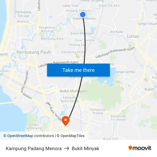 Kampung Padang Menora to Bukit Minyak map