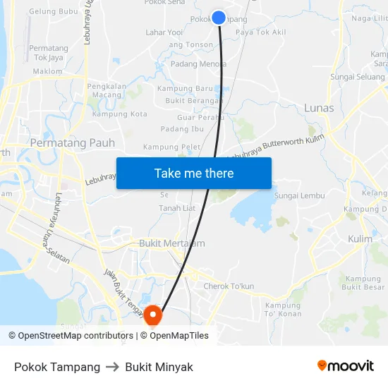 Pokok Tampang to Bukit Minyak map