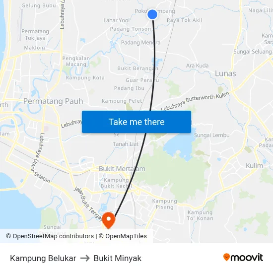 Kampung Belukar to Bukit Minyak map