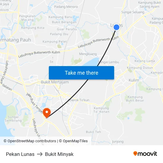 Pekan Lunas to Bukit Minyak map
