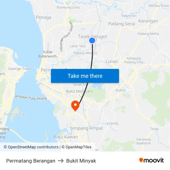 Permatang Berangan to Bukit Minyak map
