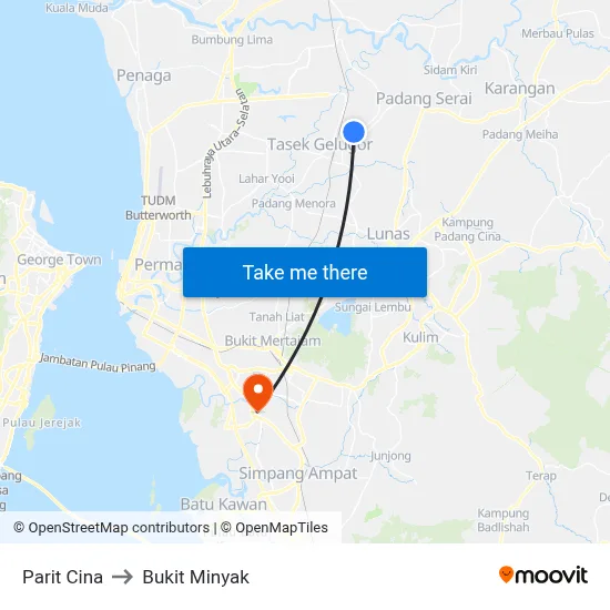 Parit Cina to Bukit Minyak map