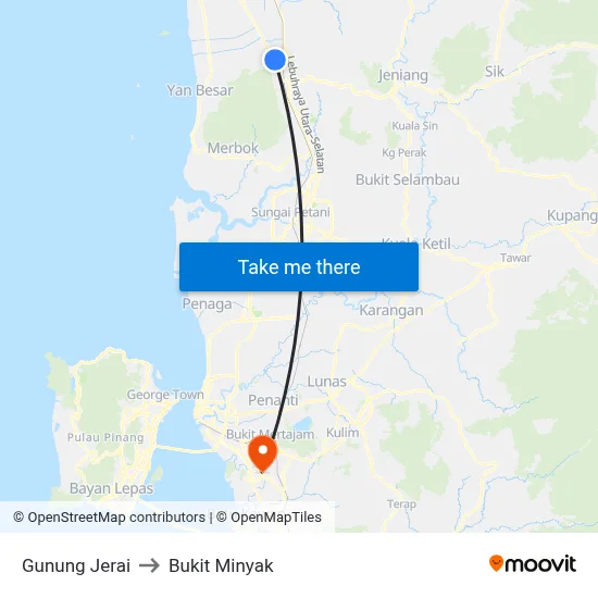 Gunung Jerai to Bukit Minyak map