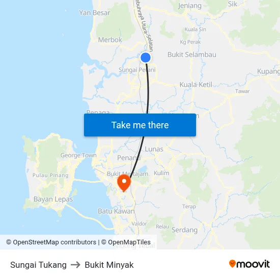 Sungai Tukang to Bukit Minyak map