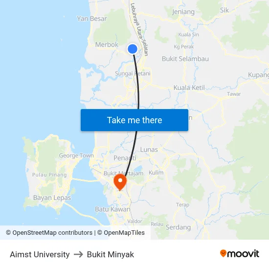 Aimst University to Bukit Minyak map