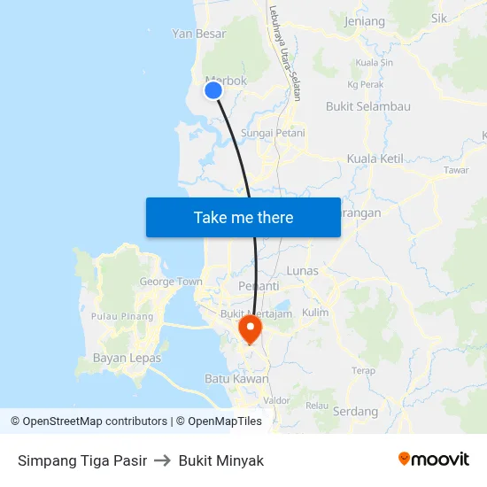 Simpang Tiga Pasir to Bukit Minyak map
