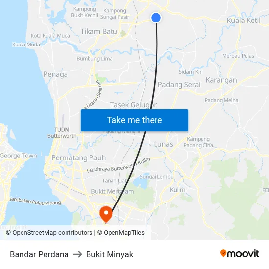 Bandar Perdana to Bukit Minyak map