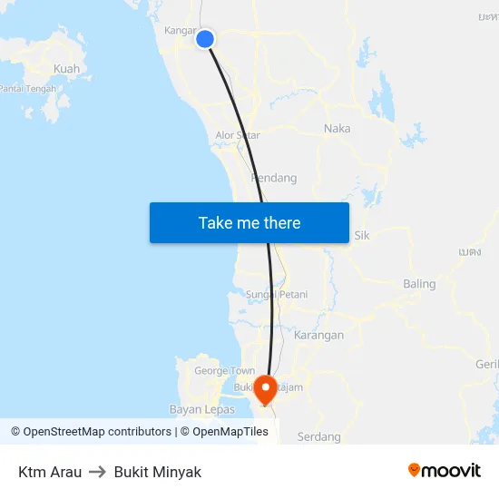 Ktm Arau to Bukit Minyak map
