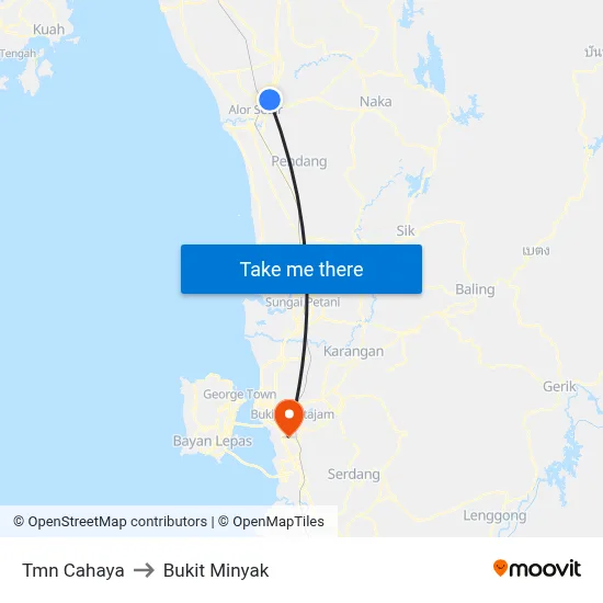 Tmn Cahaya to Bukit Minyak map