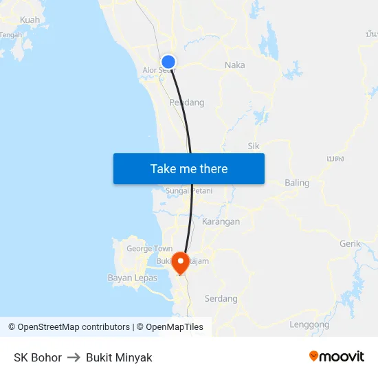 SK Bohor to Bukit Minyak map