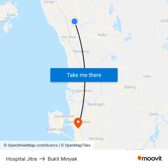 Hospital Jitra to Bukit Minyak map
