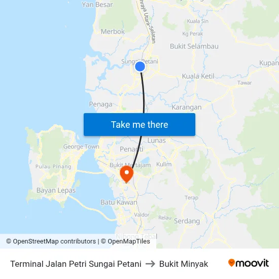 Terminal Jalan Petri Sungai Petani to Bukit Minyak map
