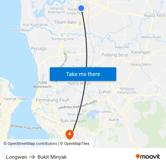 Longwan to Bukit Minyak map
