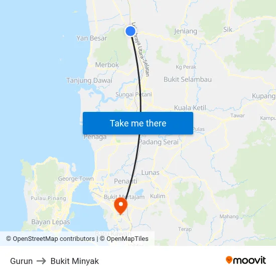 Gurun to Bukit Minyak map