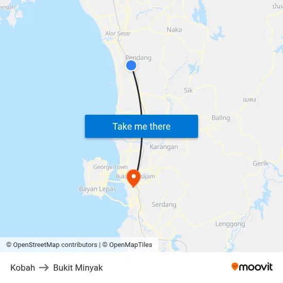 Kobah to Bukit Minyak map