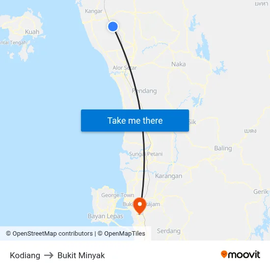 Kodiang to Bukit Minyak map