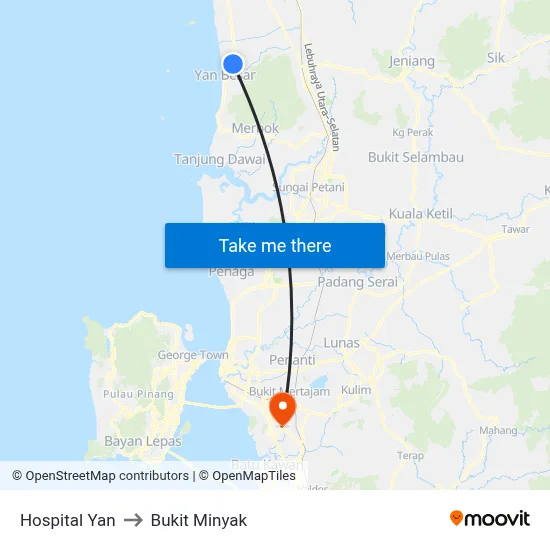 Hospital Yan to Bukit Minyak map