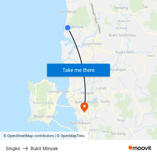 Singkir to Bukit Minyak map