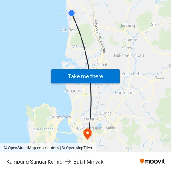 Kampung Sungai Kering to Bukit Minyak map