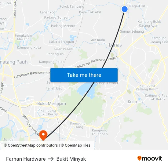 Farhan Hardware to Bukit Minyak map