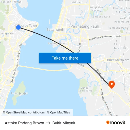 Astaka Padang Brown to Bukit Minyak map